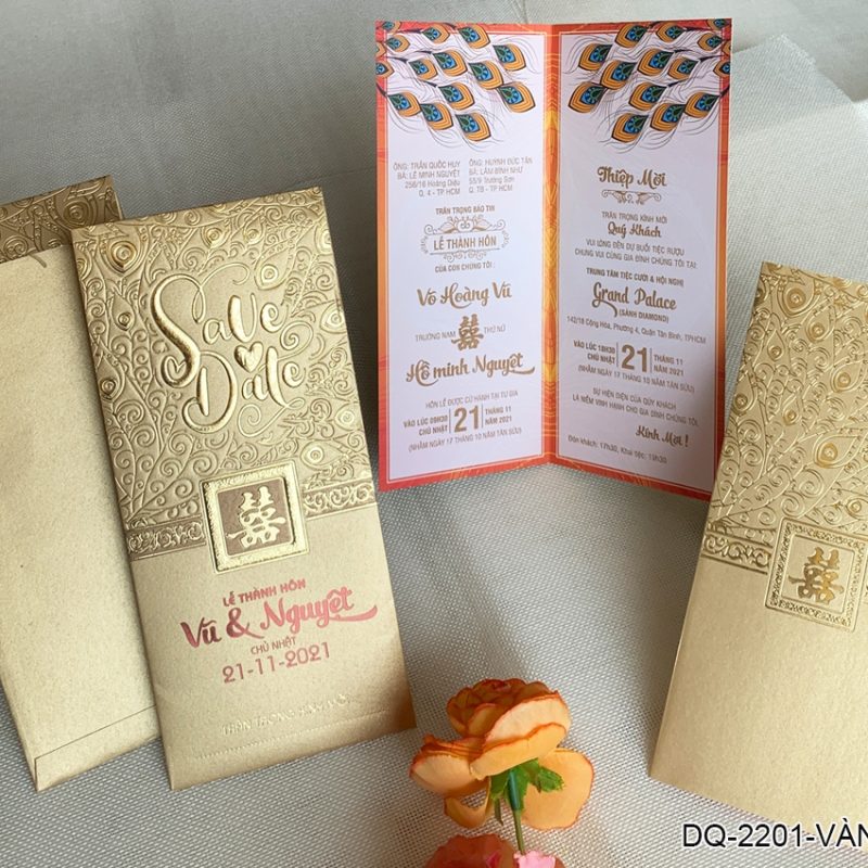 Thiệp Cưới DQ-2201 Vàng Gold