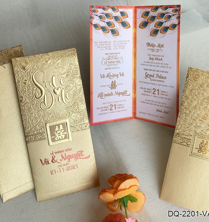 Thiệp Cưới DQ-2201 Vàng Gold