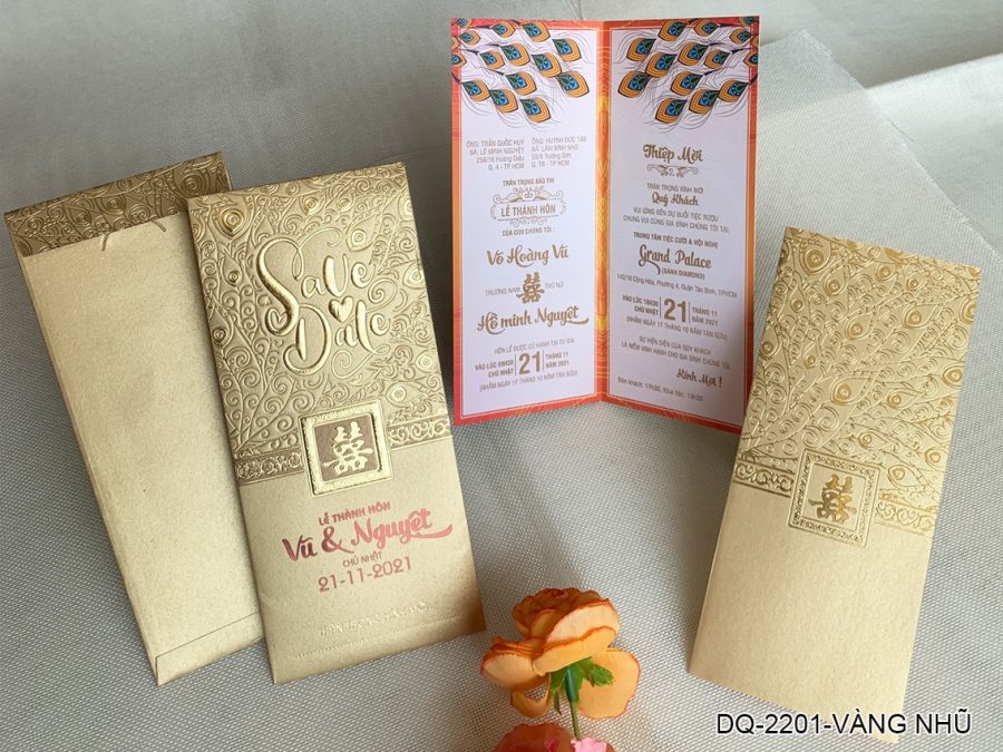 Thiệp Cưới DQ-2201 Vàng Gold