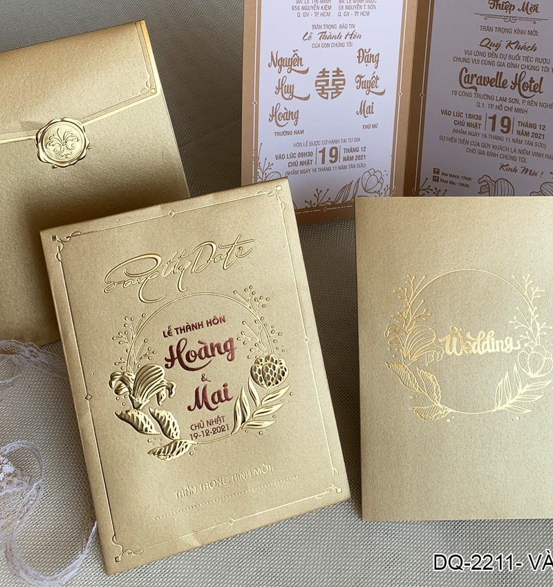 Thiệp Cưới DQ-2211 Vàng Gold