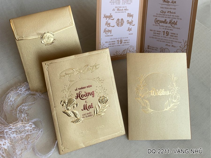 Thiệp Cưới DQ-2211 Vàng Gold