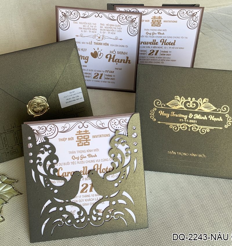Thiệp Cưới DQ-2243 Nâu Nhũ