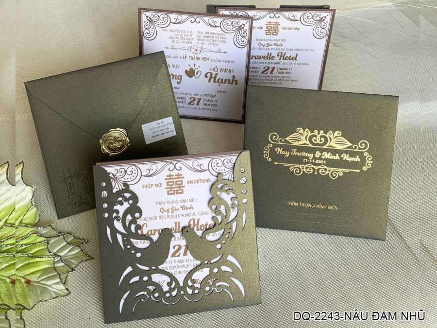 Thiệp Cưới DQ-2243 Nâu Nhũ