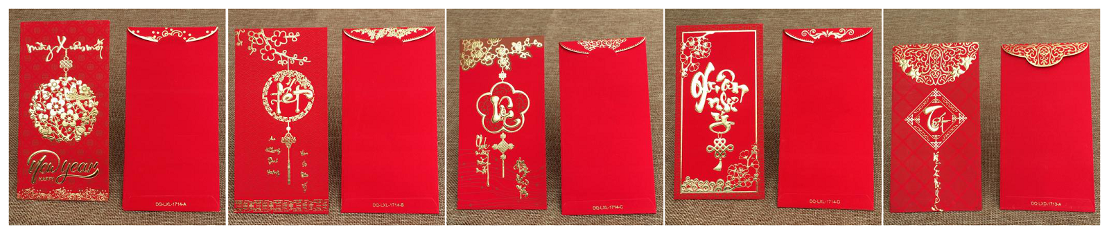 In bao lì xì đẹp sử dụng giấy đỏ nhung -kết hợp ép kim vàng Gold